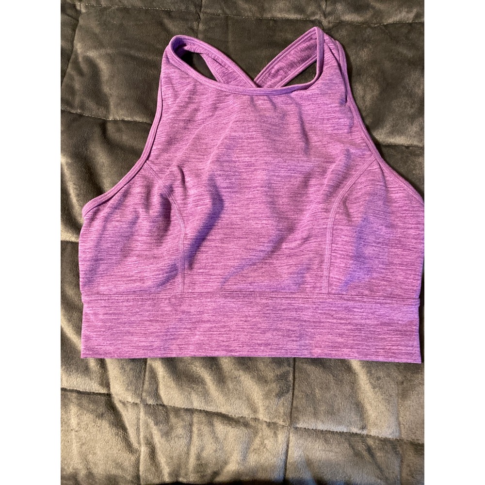 JoyLab Purple Heathered High Neck Crisscross Back Sports Bra Medium 0614
